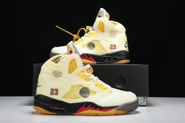 OW x Air Jordan 5 Sail Red DH8565-100